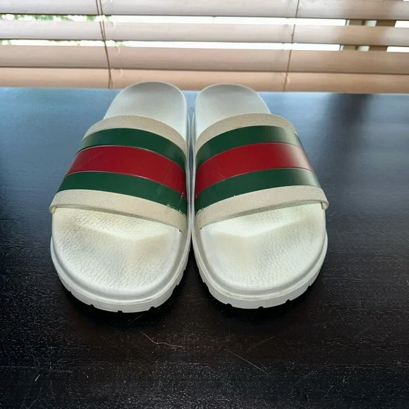 Mens Gucci white web slide sandals size 11 - Picture 3 of 6